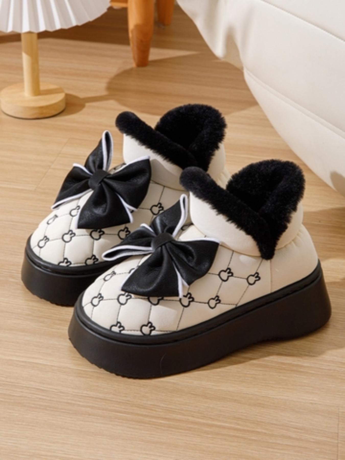 Women's Cute Bowknot Design Plush Slippers, 2024 New Style Casual Soft Comfortable Home Slippers, Warm Slippers for Indoor & Outdoor Use for Fall & Winter, House Slippers