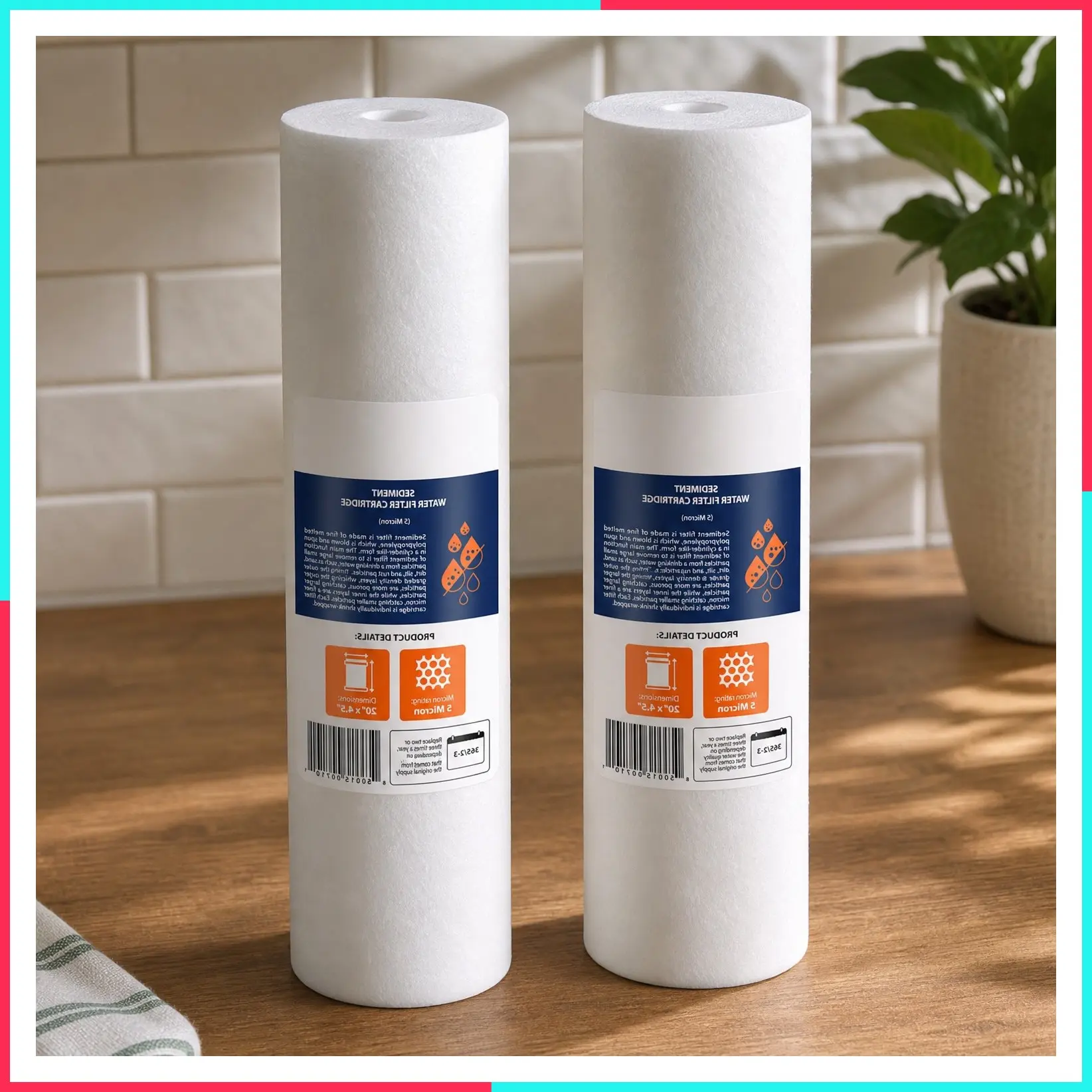 5 Micron 20 x 4.5 Whole House Sediment Filter Cartridge 20 inch Water Filter Replacement Compatible with DGD-5005-20, FP25B, AP810-2, 2-Pack