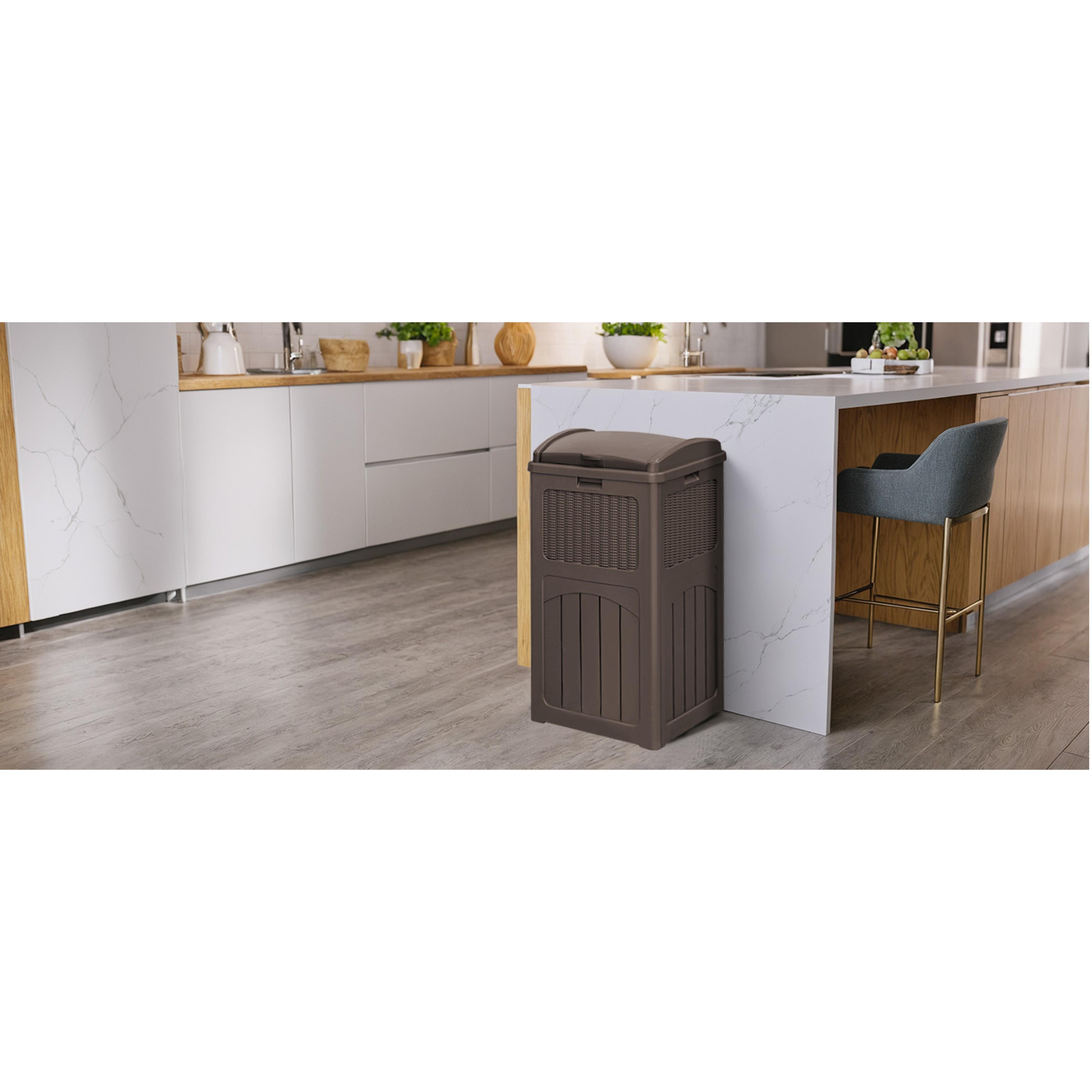 33 Gallon Outdoor Trash Can, Hideaway Garbage Bins with Tiered Lid, Waterproof Resin Outside Waste Bins for Patio, Outside Pool, Backyard and Deck(1, Deep Brown)