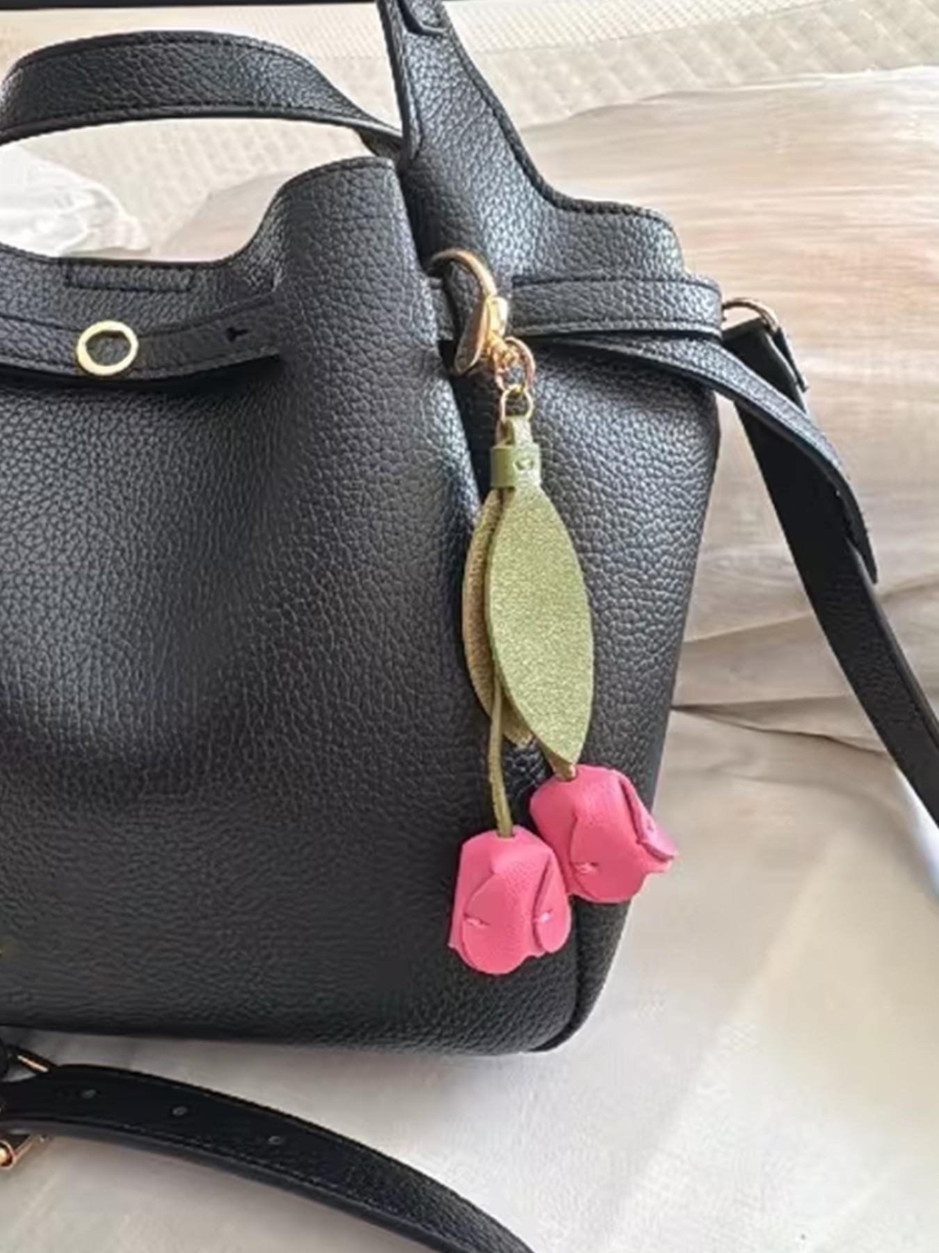 Sweet Creative Cute Colorful PU Leather Flower Tulip Keychain, Women's Key Ring, Bag Accessory, Holiday Gift, All Seasons