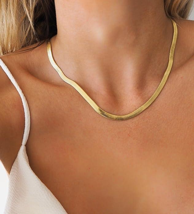 Tewiky 14K Plated Gold Necklace for Women Snake Chain Necklace Dainty Simple Chunky Herringbone Necklace Choker Necklaces Jewelry for Women For Valentine's Day gifts Tewiky 14K Plated Gold Necklace for Women Snake Chain Necklace Dainty Simple Chunky Herringbone Necklace Choker Necklaces Jewelry for Women For Valentine's Day gifts
