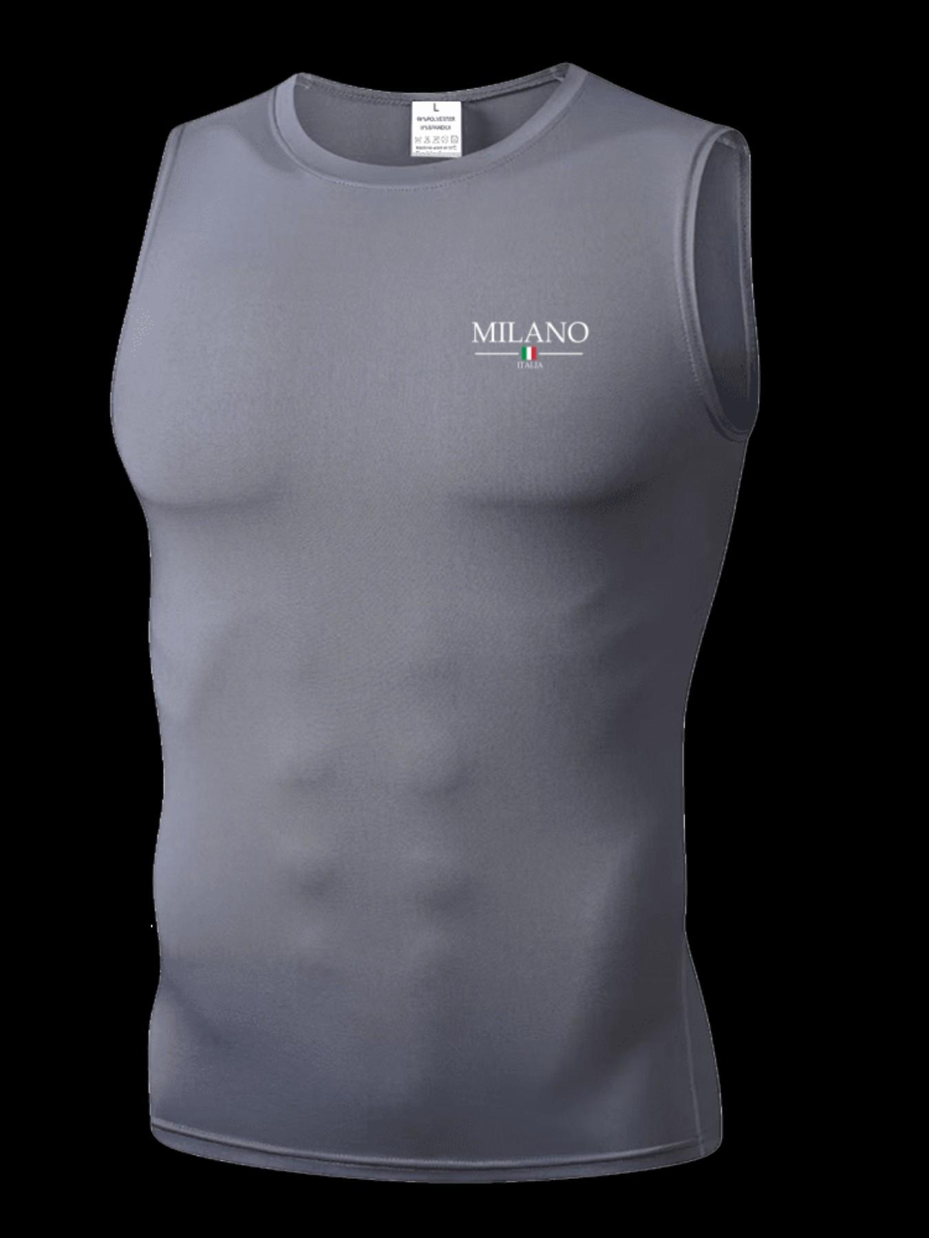 Men's Short Sleeve Sporty Top, Milano Pattern Print, Slim-Fit, Breathable & Moisture-Wicking, Ideal for Gym, Running, Boxing, Outdoor Activities