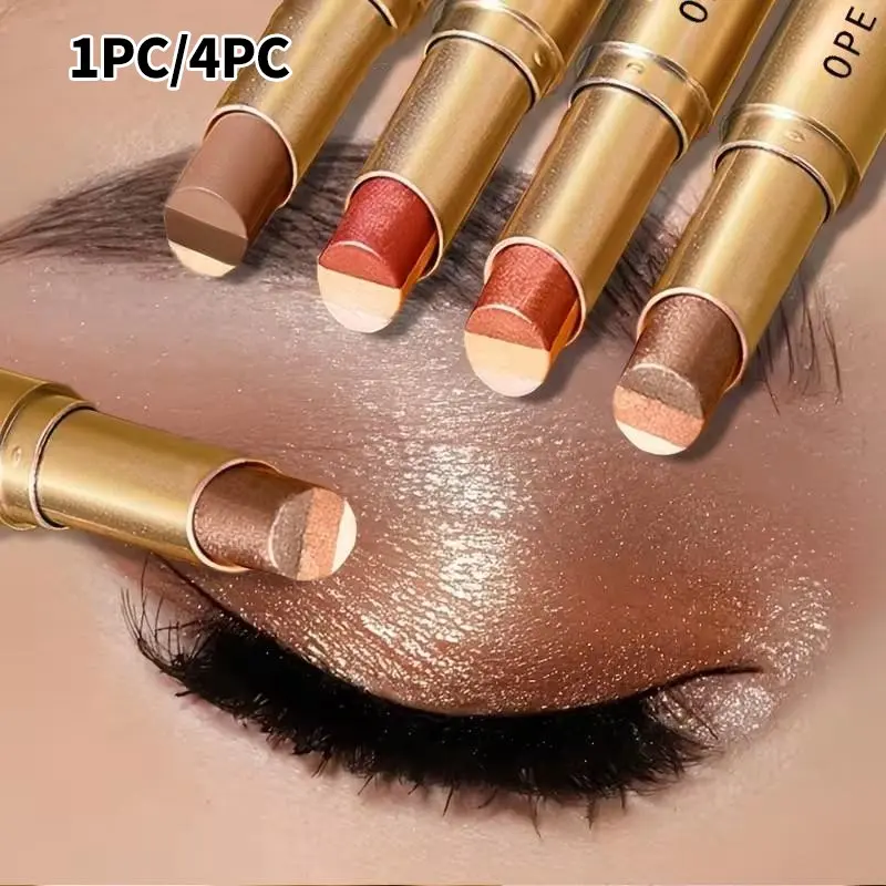 Elegant Matte Gold Eyeshadow Stick with 3 Gradient Shades, Luxury Finish, One-Swipe Application, No Fallout, Portable High-End Eye Makeup for Beginners