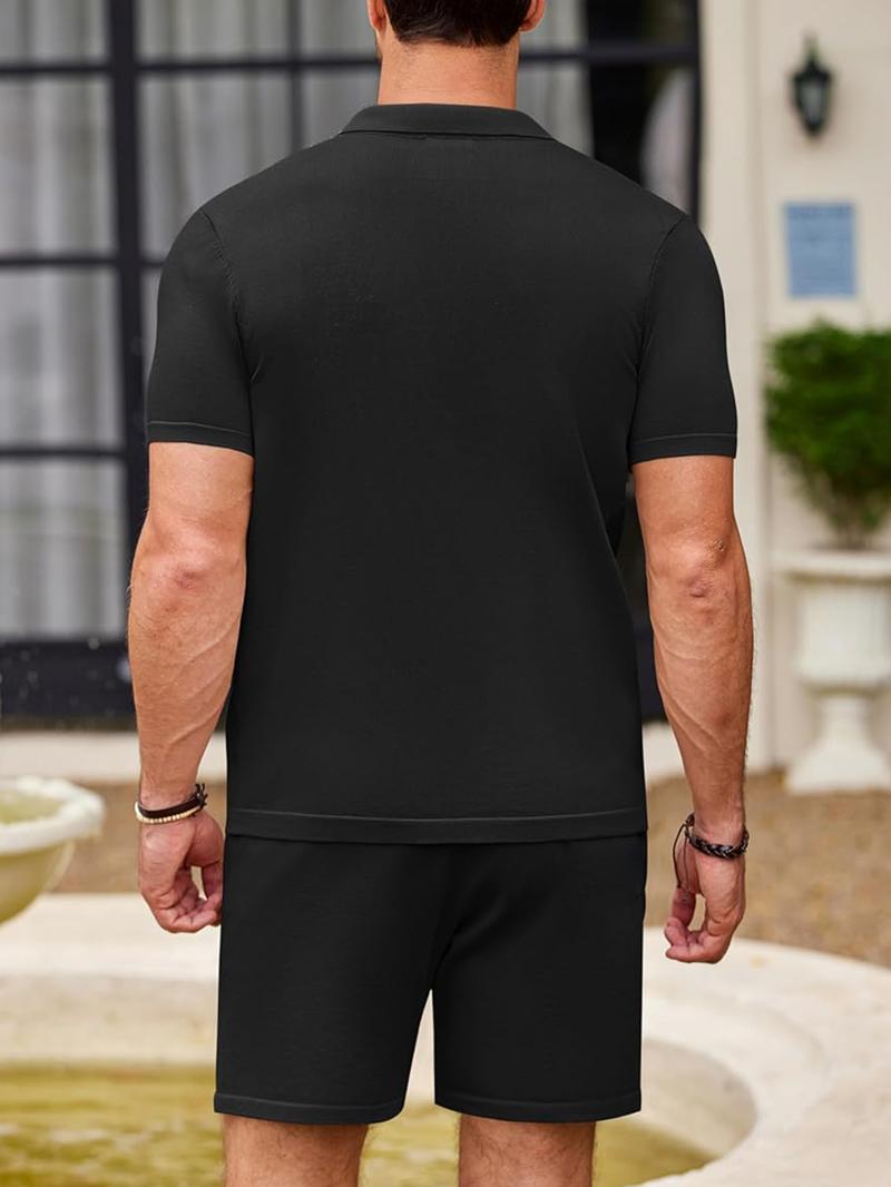 Men's Striped Print Short Sleeve Top & Shorts Two-Piece Set, Casual Fashion Cozy Breathable Top & Shorts for Summer, Men Two-Piece Outfits for Beach Vacation