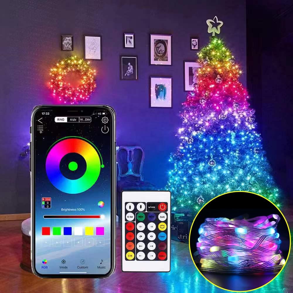 Remote & App-Controlled Smart RGB LED Strip Lights, Multi-Color LED Fairy Lights, USB-Powered, IP65 Waterproof, Music/Voice Sync, Ambient Decorative Lights for Weddings & Parties