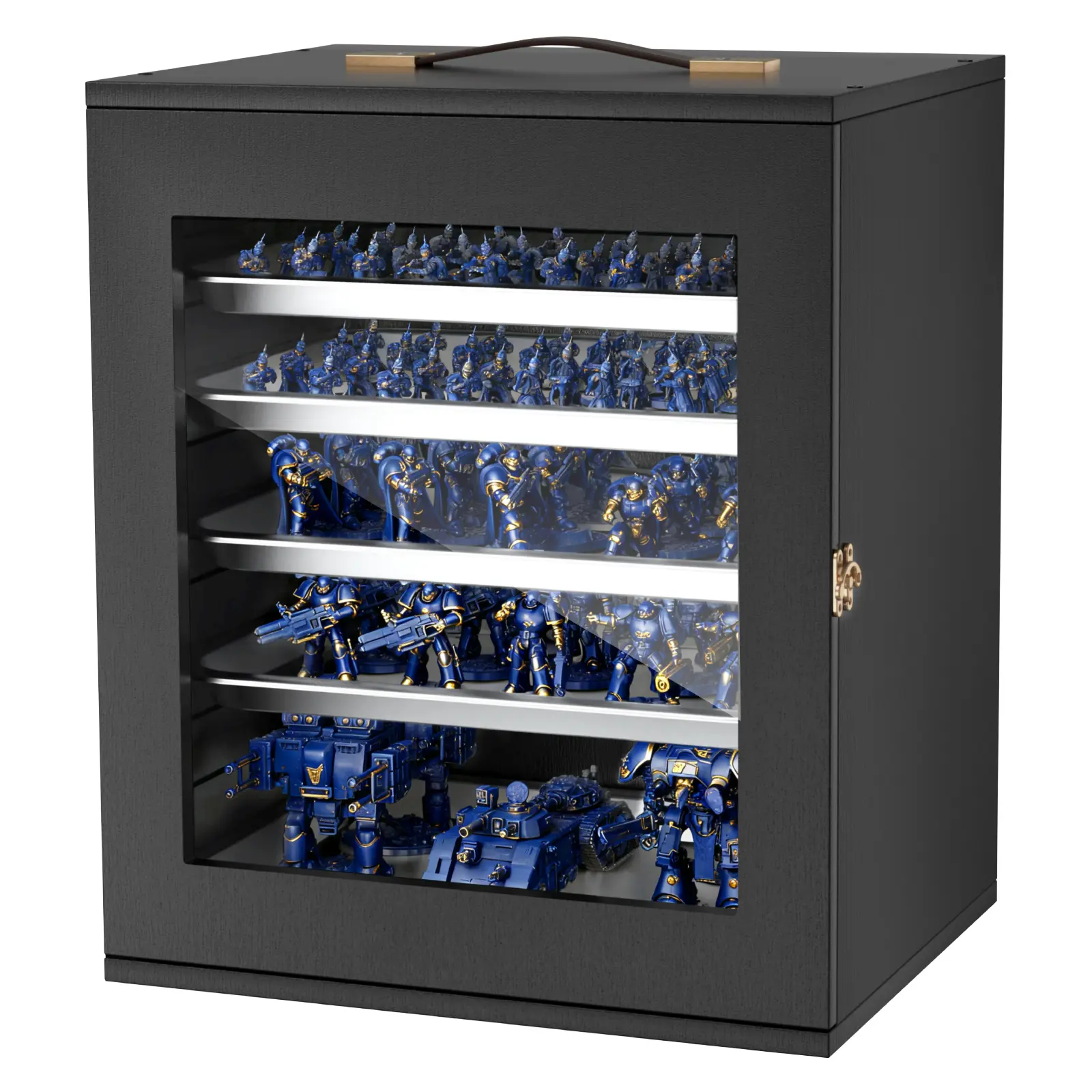 Miniatures Storage Case, Warhammer Carrying Case Fits for 2500-3500 Scale Models, Wooden Miniatures Display Holder with 5 Tray & 13 Slots, Miniature Case for Collectible (Minis Not Included)