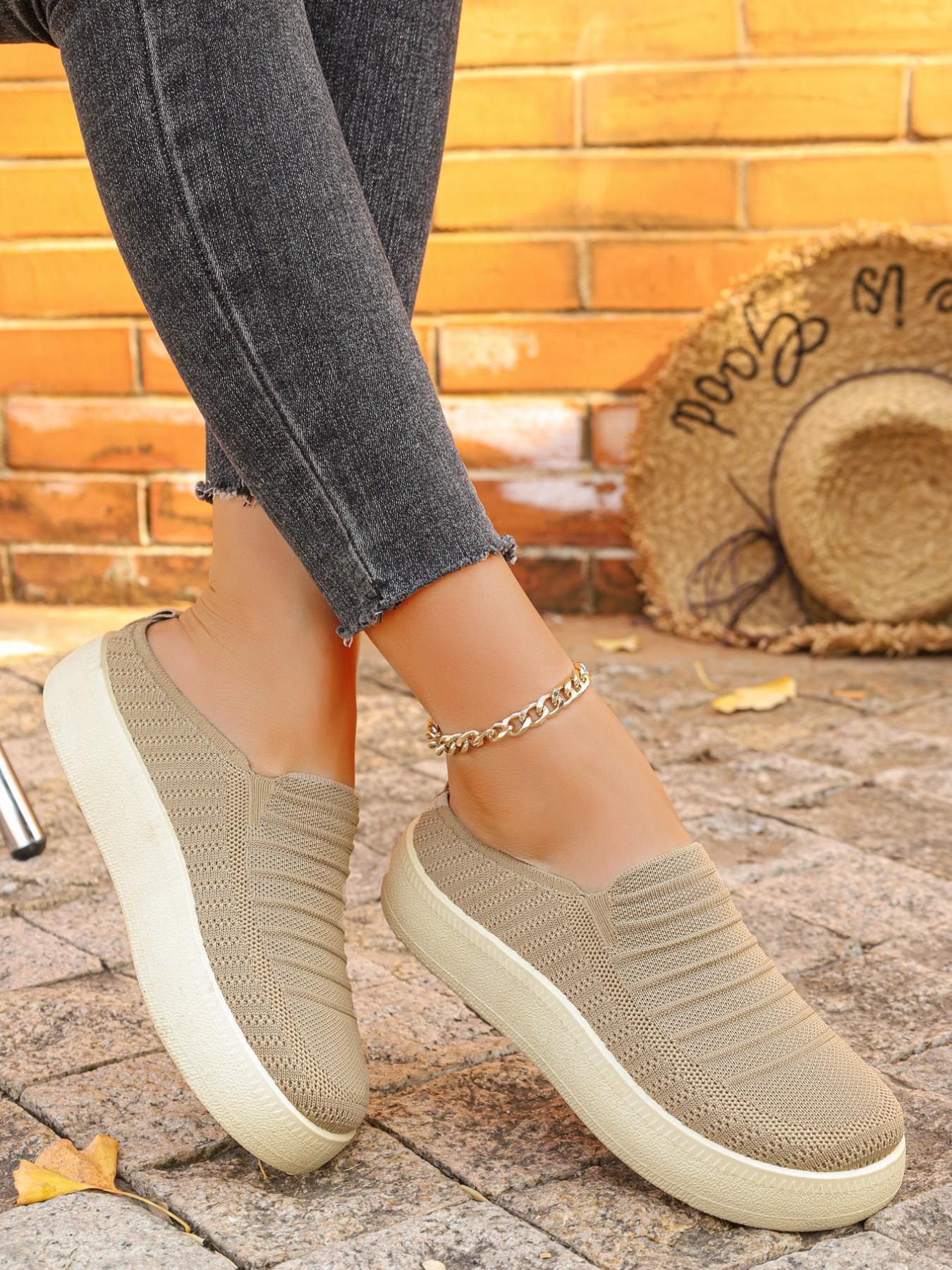 Women's Multicolor Textile Sneakers, Breathable Mesh, Thick Sole, Slip-On Design, Casual All-Season Footwear, Comfortable & Lightweight