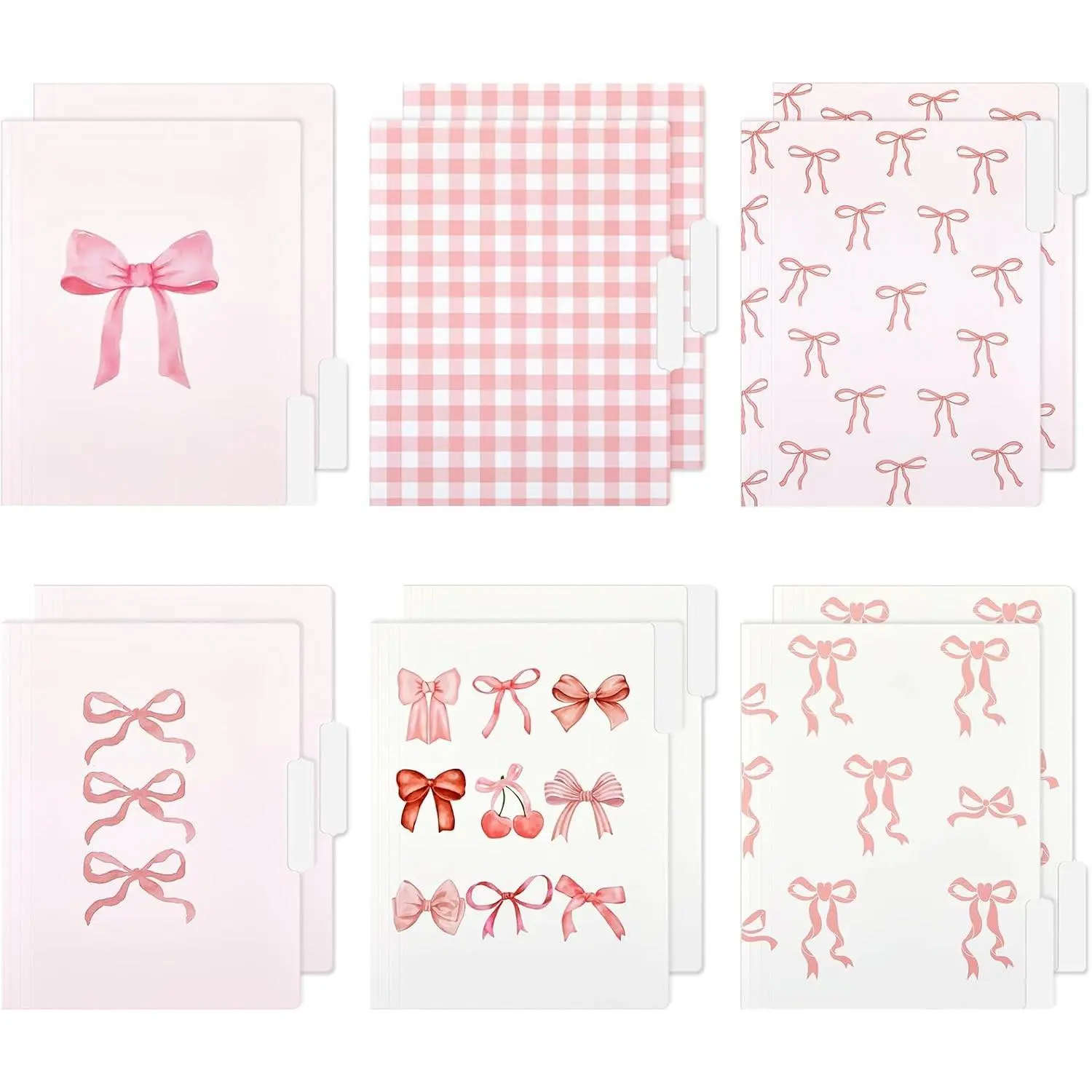 12 Pcs Coquette Pink Bow File Folders, Letter Size Bowknot Plaid Decorative File Organizer with 1/3 Cut Tab, Cute Pretty Document Holder for Office Home Studyroom Birthday Gifts, 8.5 x 11 Inch