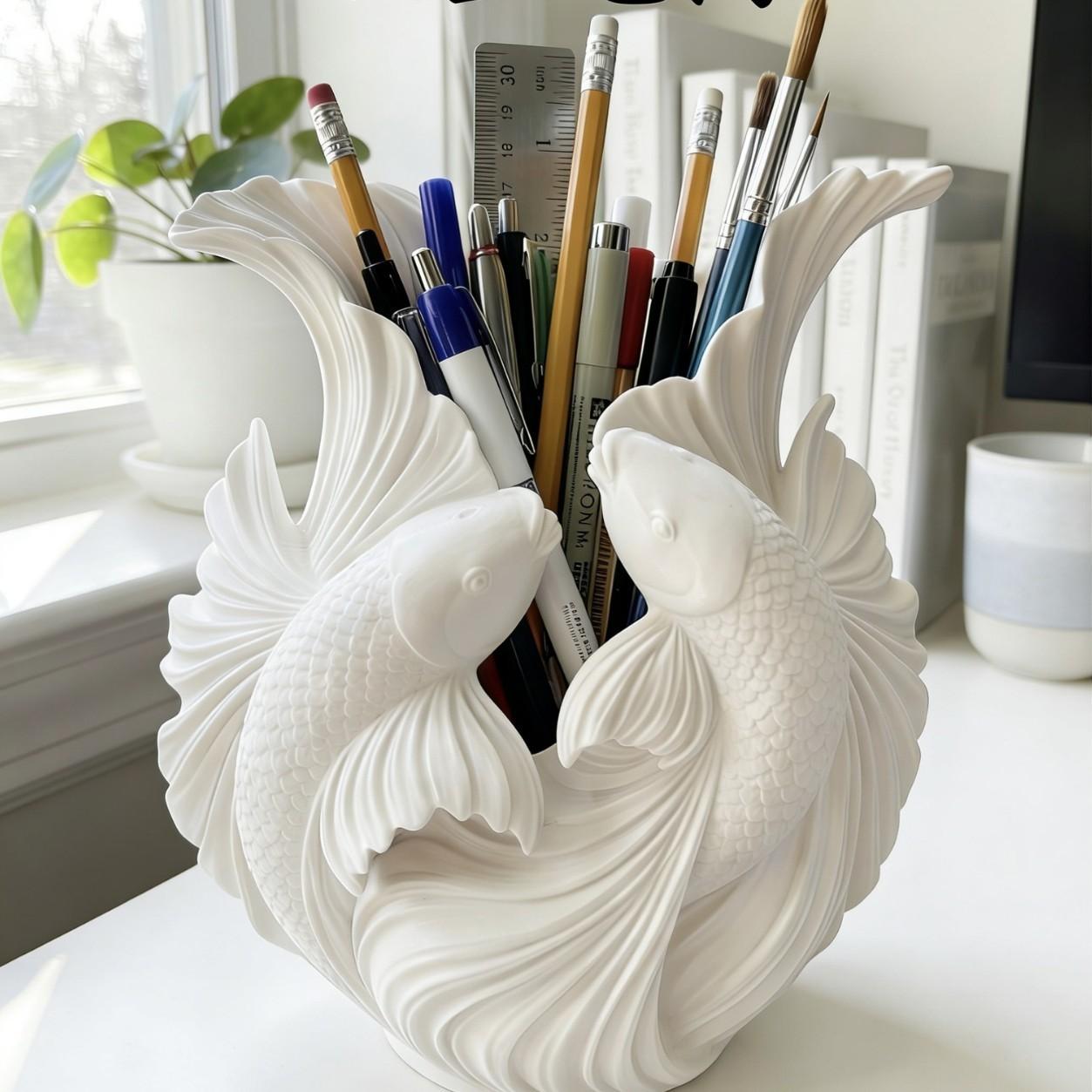 Fish-Shaped Desktop Organizer Box, 3D Printed, Ideal for Pens, Pencils, Brushes, Office Supplies, Creative Storage Solution