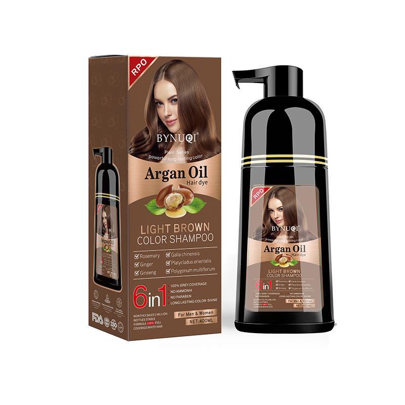 6 in 1 Argan Oil Plant Hair Dye Shampoo, Natural Hair Coloring Shampoo, Gentle Haircare & Styling Product for Women & Men