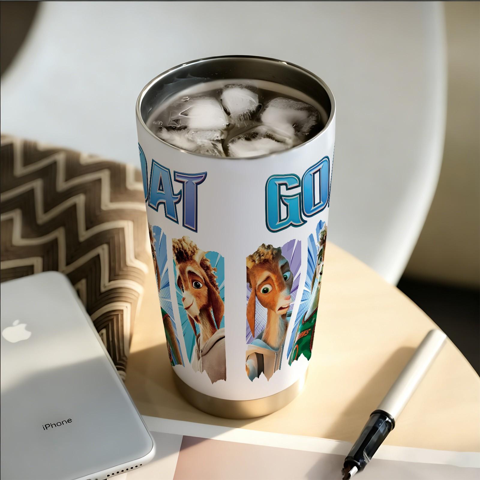 Auracup 1 Pc Insulated Mug, Tumbler with Movie Style Goat Basketball Pattern, 20oz Double Wall Vacuum Stainless Steel Design, Keeps Drinks Hot for 12 Hours and Cold for 24 Hours, Leak Proof Lid, Cinematic Sport Theme with Celebration Party Vibe, Durable