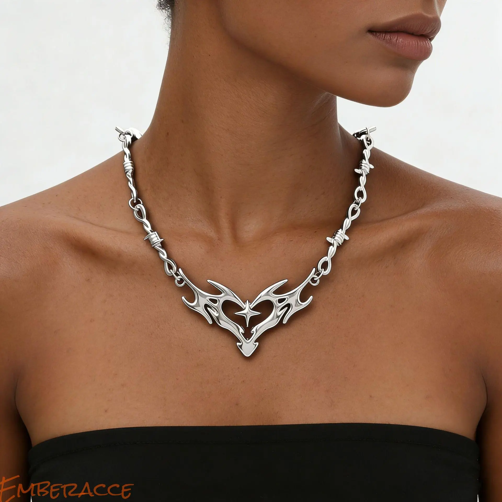 Heart Pendant Necklace for Men Women, Streetwear Hip Hop Chain Jewelry, Y2K Urban Style Alloy Metal Necklace with Adjustable Long Chain, Unisex Statement Jewelry Accessory for Casual Daily Wear, Party Outfit, Layered Fashion Style