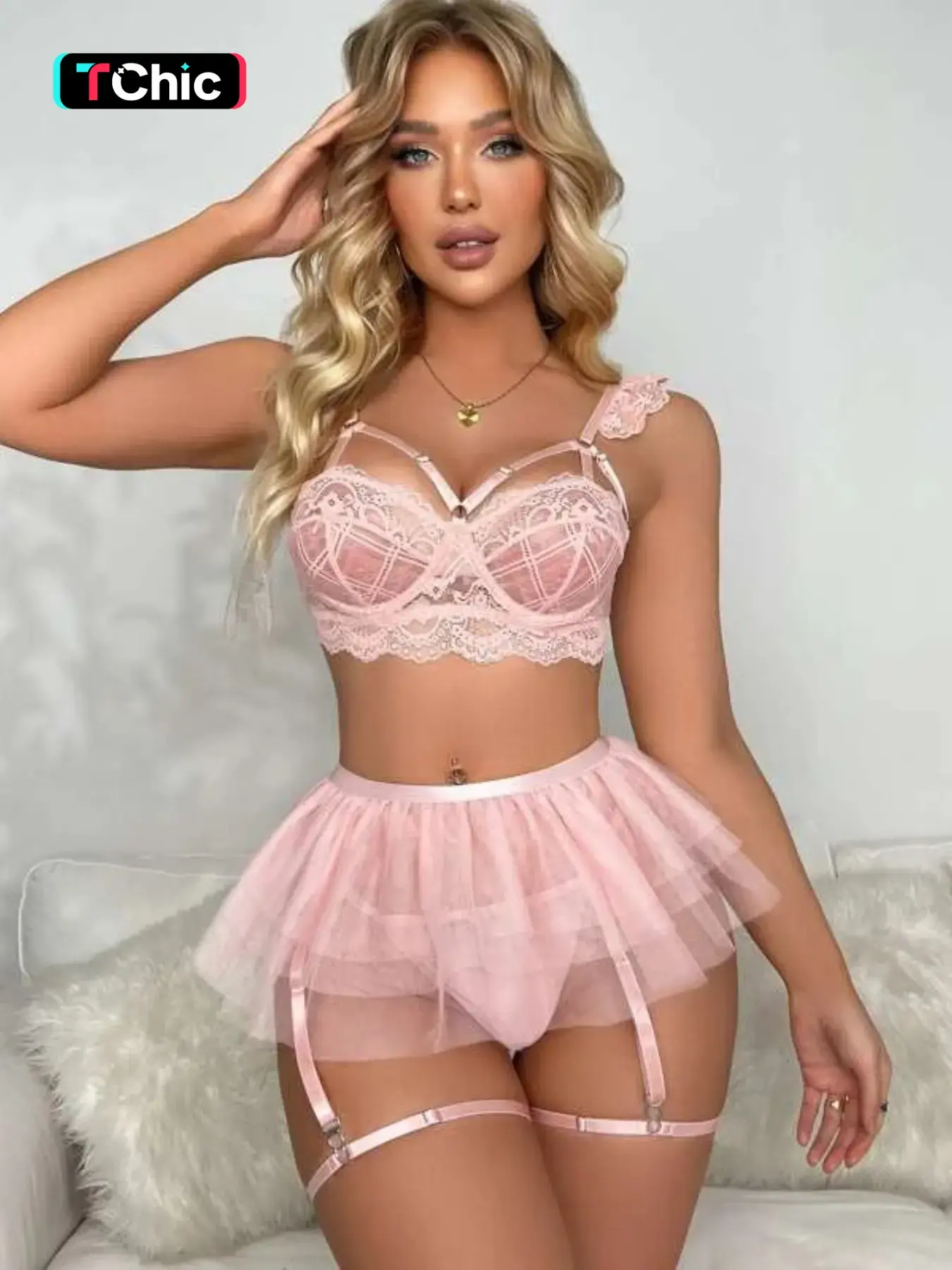 Women's Sexy Bra Set, 5-Piece Lace Patchwork Semi-Transparent Fabric, Ideal for Dates, Parties, Stage Performances, All Seasons