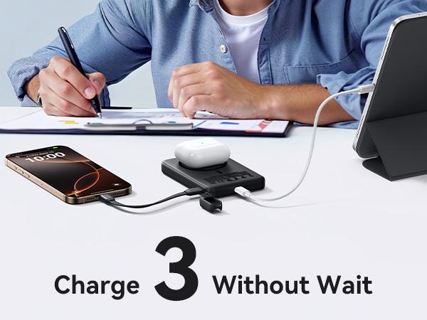 INIU MagFino 10000mAhPortable Charger, Ultra Slim Qi2 Certified 10000mAh 45W Magnetic Power Bank, super fast charge, Metal USB C in&Out Wireless Battery Pack with Foldable Stand, Phone Charger, Only for iPhone 16/15/14/13/12 Series