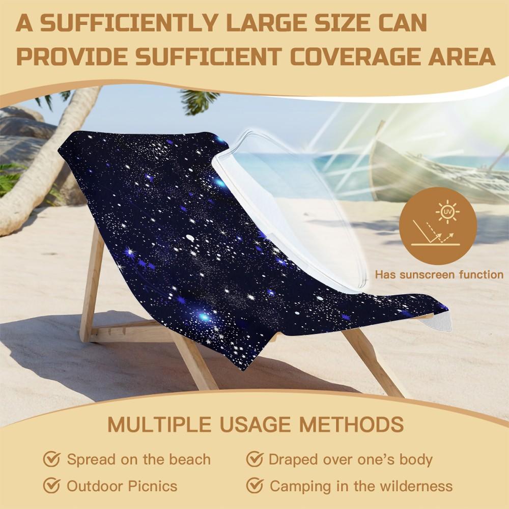 Deep Space Stars Beach Towel, Lightweight Soft Microfiber, Sand-Resistant Quick-Dry, Ideal for Beach Travel Gym, Cool Galaxy Theme Summer Towel