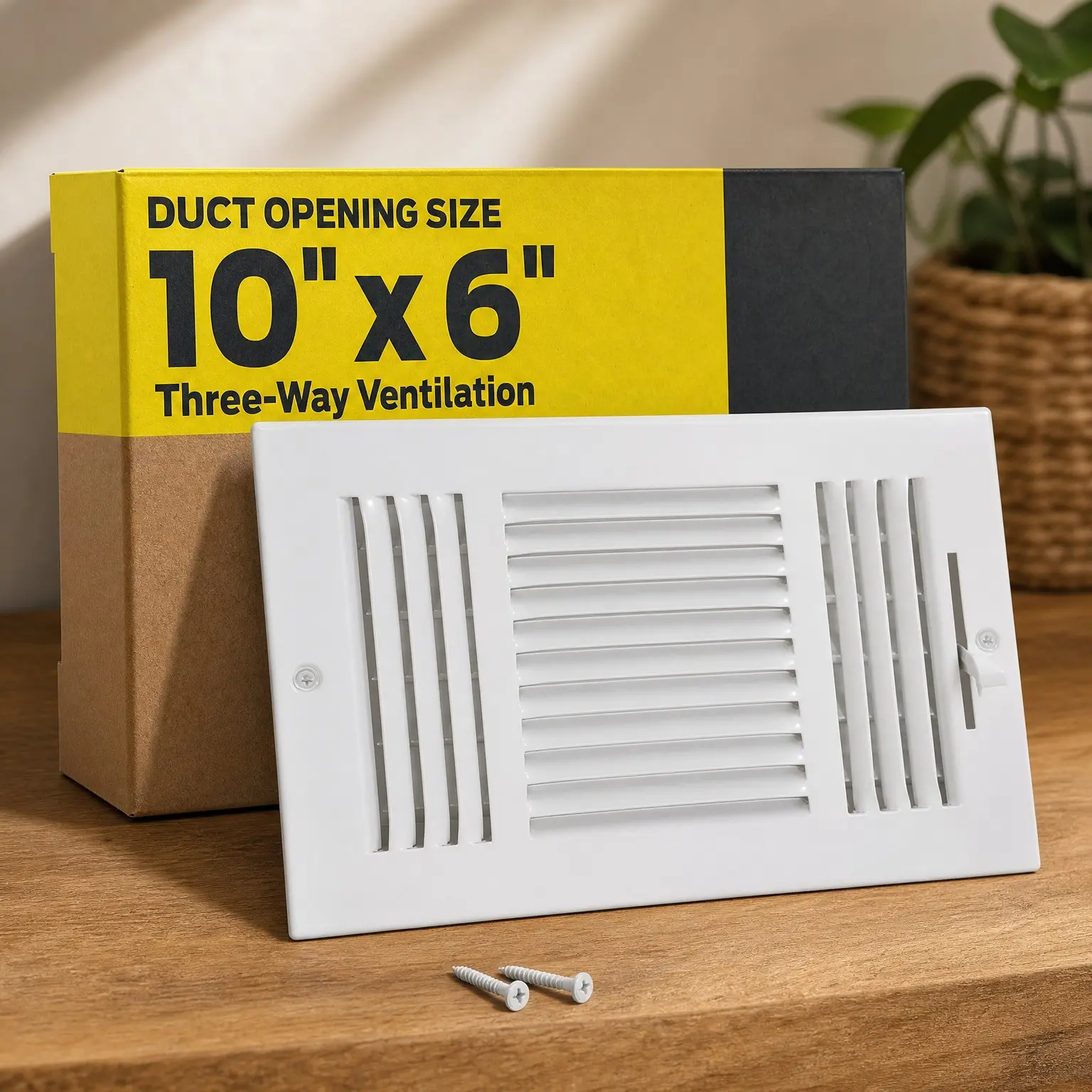 10 x 6 Inch Solid Steel Air Vent Cover for Wall or Ceiling, Three-Way HVAC Ventilation Register, White, 61614Gift