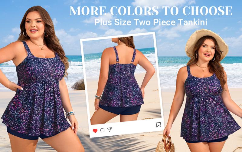 Holipick Plus Size Two Piece Tankini Swimsuits for Women Flowy Swimdress Tummy Control Bathing Suits with Shorts Holipick Plus Size Two Piece Tankini Swimsuits for Women Flowy Swimdress Tummy Control Bathing Suits with Shorts