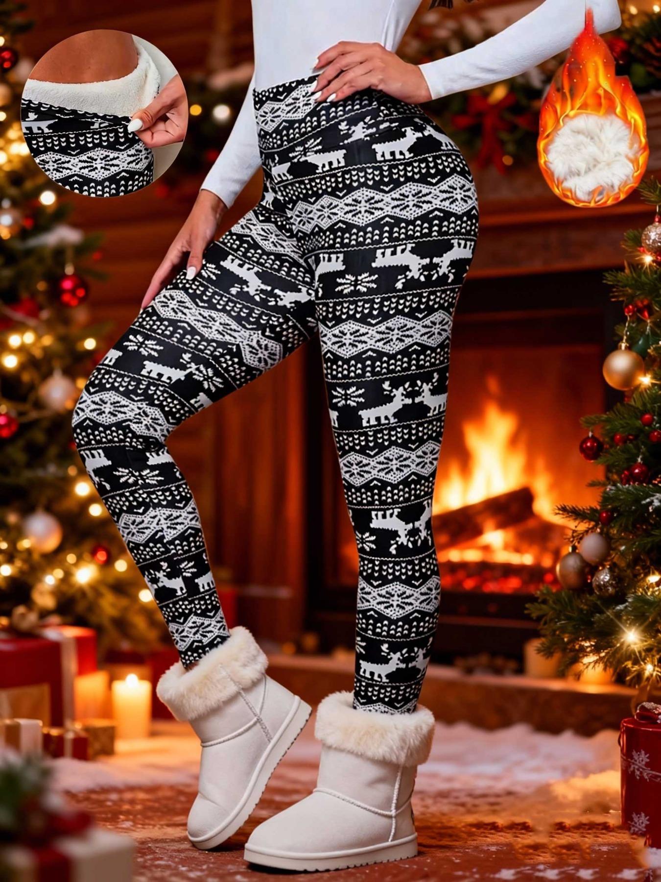 Women's Winter High Waist Plaid Fleece Lined Pants, Elastic Warm Lamb Velvet Nine-Point Leggings, Casual Fashion S-Xxl, Stretchy Soft Leggings