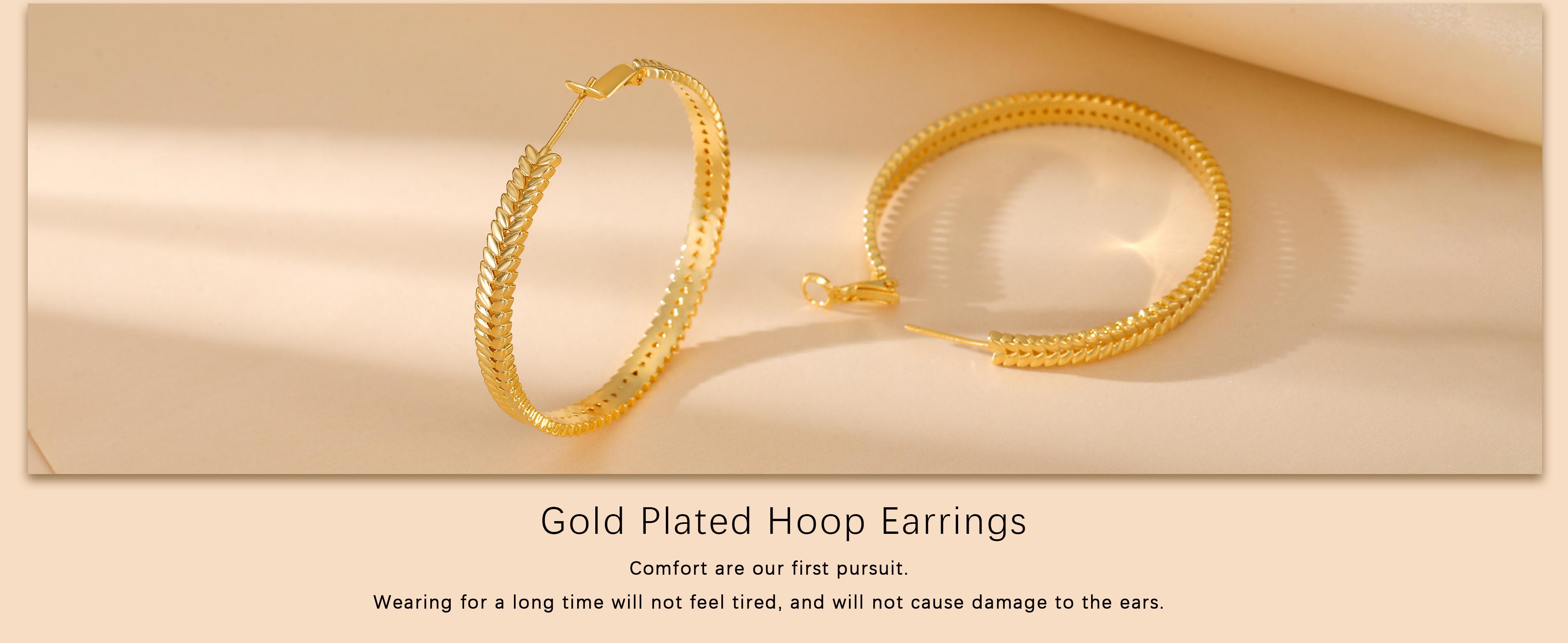 925 Sterling Silver Post Chunky Hoop Earrings, Large Gold Plated Hypoallergenic Earrings Jewelry for Women Trendy