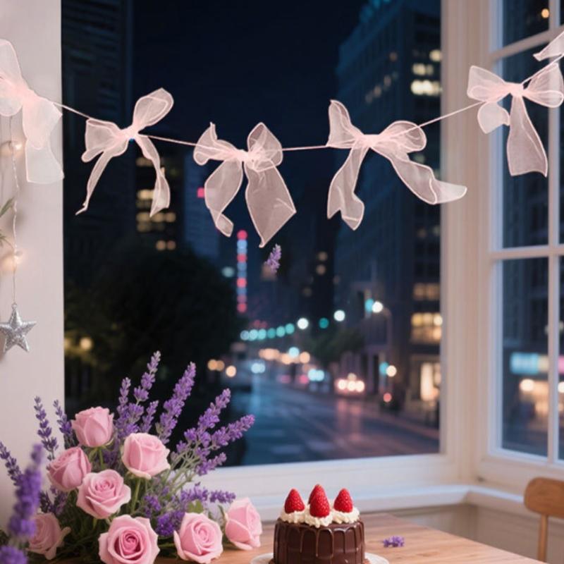Bow Pull String Birthday Party Decoration, Valentine's Day Wedding Party Background Decor, Banner Festival Gathering Wall Decor