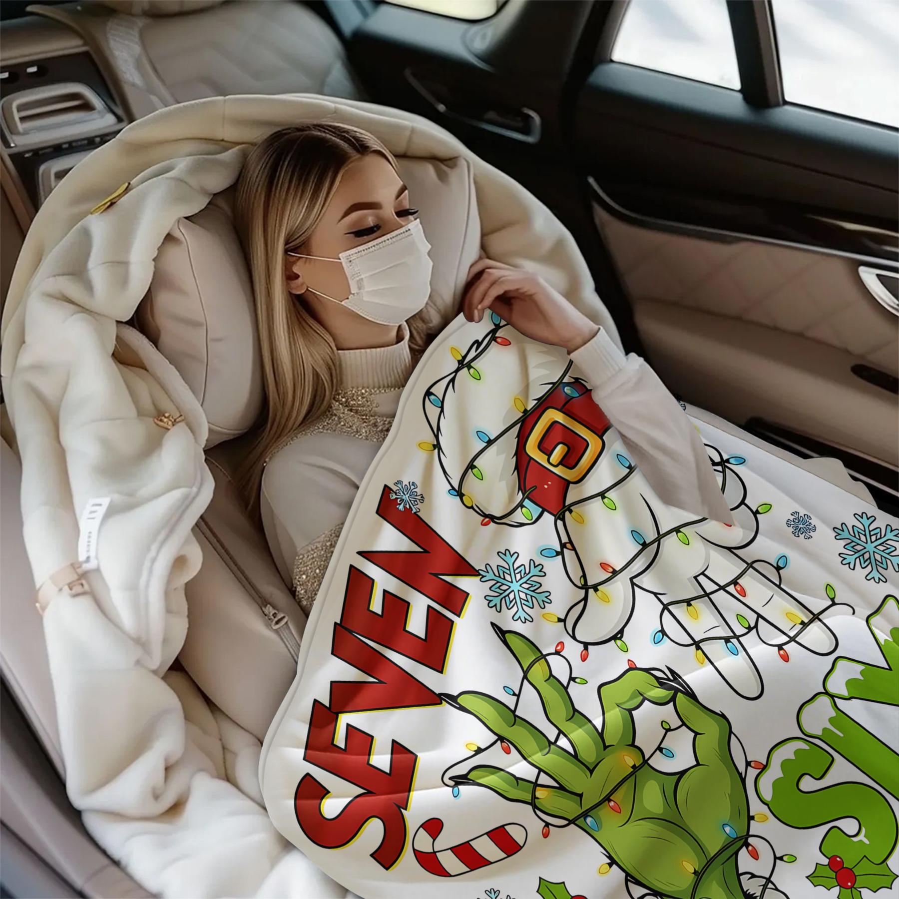 Christmas Cheer Flannel Blanket, Festive Holiday Throw Blanket with Colorful Grinch Hand and Bold 'SEVEN' and 'SIX' Text, Cozy Warm Cover for Home, Perfect Gift for Holiday Celebrations and Winter Naps