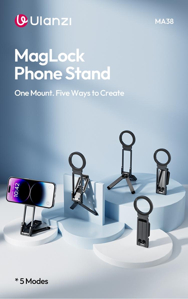 ULANZI Magnetic Phone Tripod for iPhone, MA38 Portable Phone Holder Mini Tripod for Magsafe with Double-Sided Strong Magnetic 1/4'' Arri Locating Hole Foldable Hook for iPhone 16 15 14 13 12