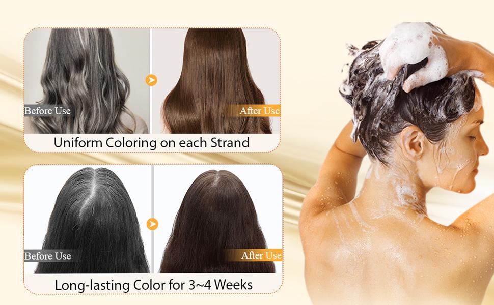 Dark Chocolate Hair Dye Shampoo, 5-in-1 Hair Color Shampoo for Gray Hair Coverage for Women & Men, Natural Brown Shampoo Hair Dye Colors Hair in Minutes, Natural Color Depositing Conditioner, Shampoo Tinte Para El Cabello, Champu Para Canas