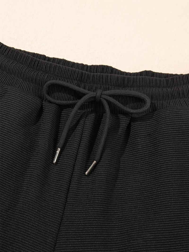 Women's elegant solid color textured ruffle sleeve half-zip top T-shirt sweatshirt and high waist wide-leg pants set, comfortable and fashionable, suitable for sports, daily leisure, outdoor activities, parties, lazy time wear