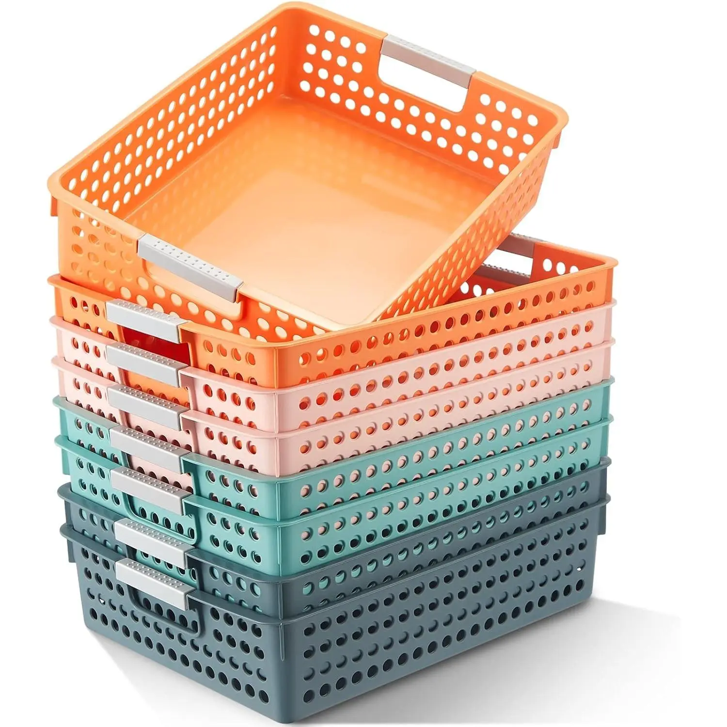 8 Pack Classroom Paper Trays 14''x10'' Turn in Trays for Classrooms, Stackable Paper Tray Organizer Color Coded Teacher Desk Organizer for School Office (Bright Color)