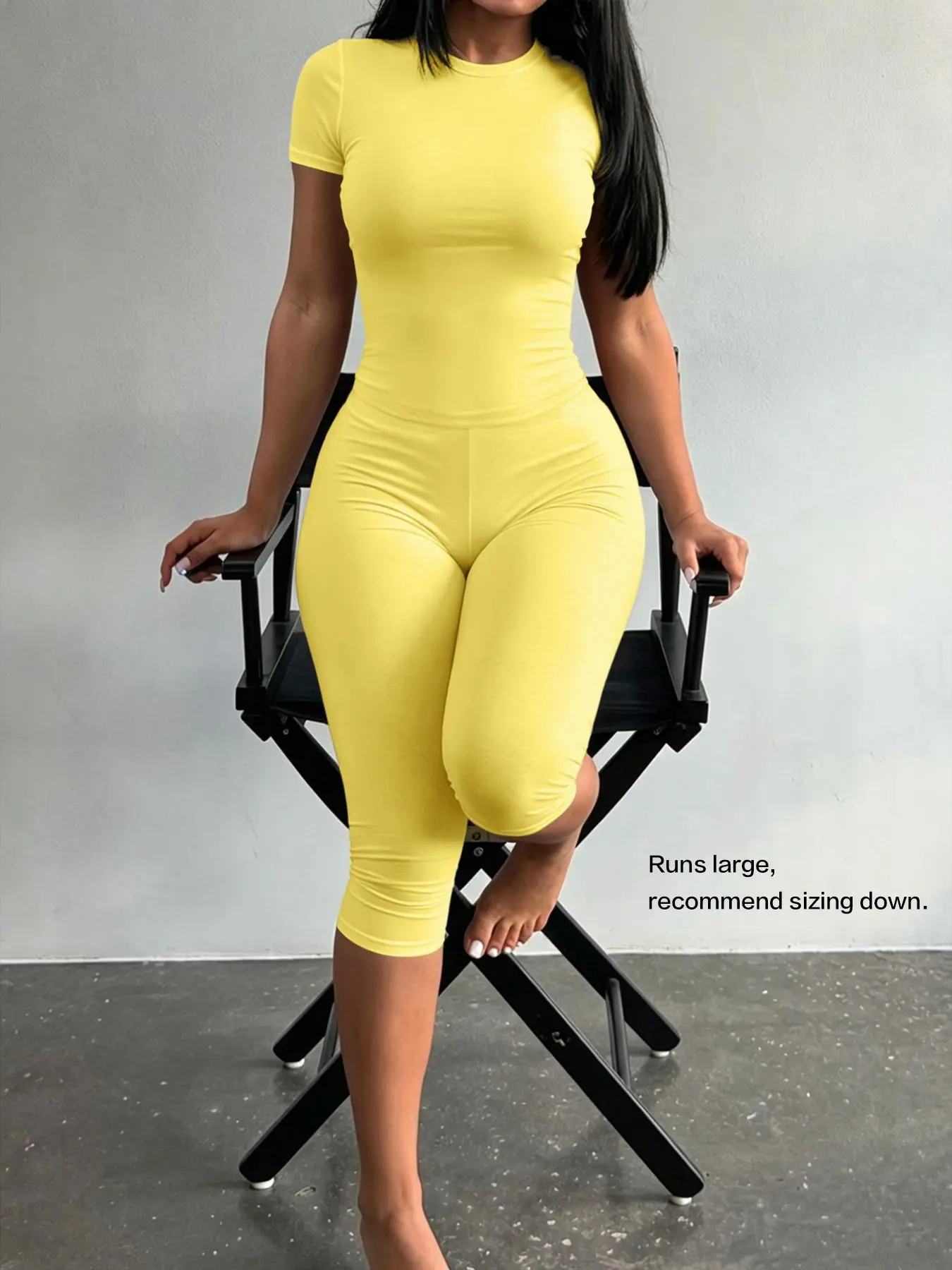 Lw Home Basic Soft Solid Color Casual Slim-Fit Suit, Perfect for Home Wear, Back To School，Ideal for All Seasons, Comfortable Short Sleeve Crop Top Pants Set