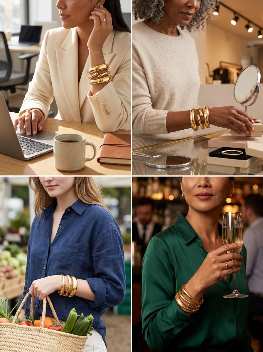 3 Pcs Gold Bangle Bracelets, Elegant Minimalist Bangle, Tarnish Resistant Stackable Minimalist Bangles for Women, Everyday Wedding Party Birthday Anniversary Jewelry Gift for Her (Mom Sister), Stacked Design Bracelets, Fashionable Bangles