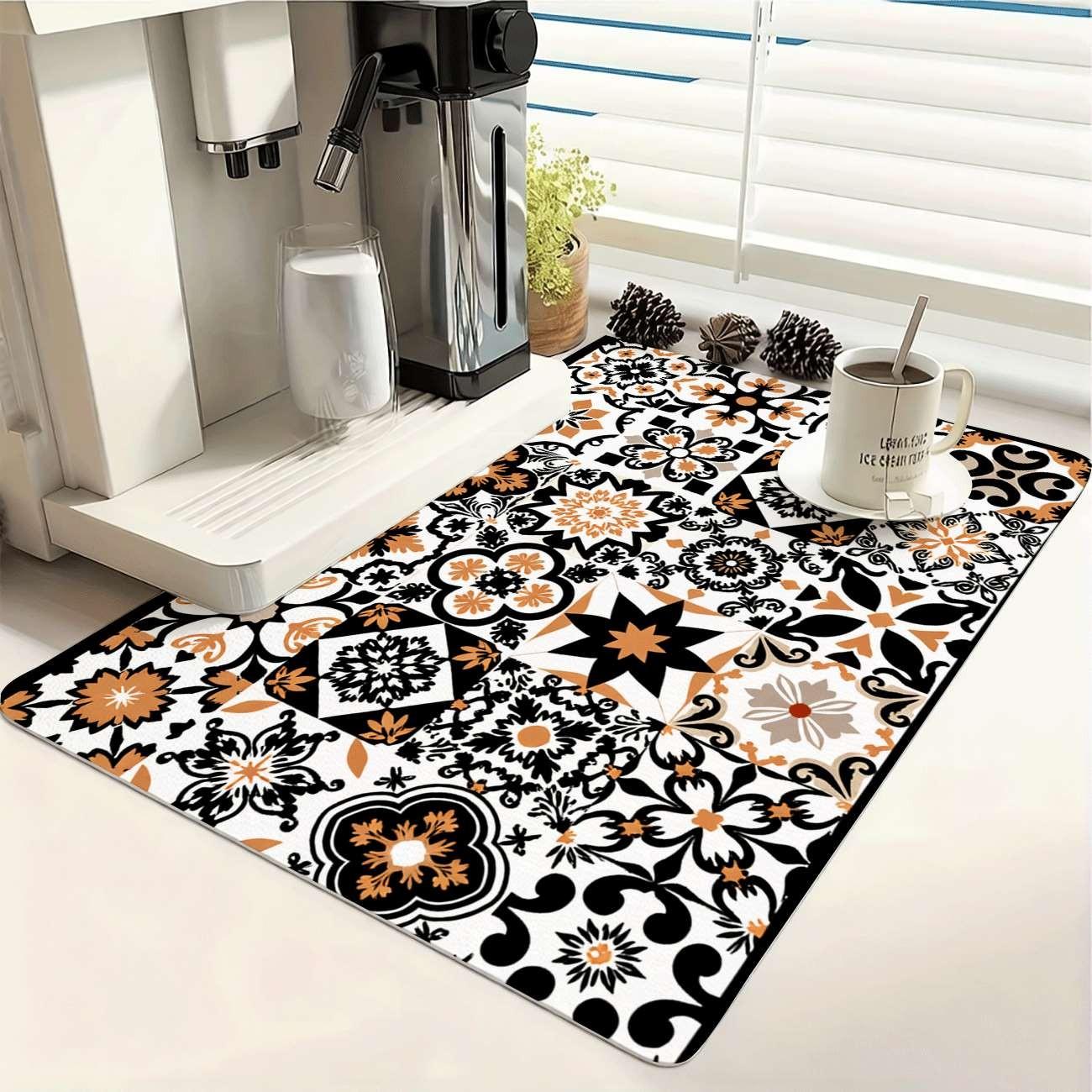 Multi-Functional Table Mat, Floral Grid Print Rubber Coaster, Easy Clean, Water Absorbent, Non-Slip, Durable, Ideal for Kitchen and Bedroom