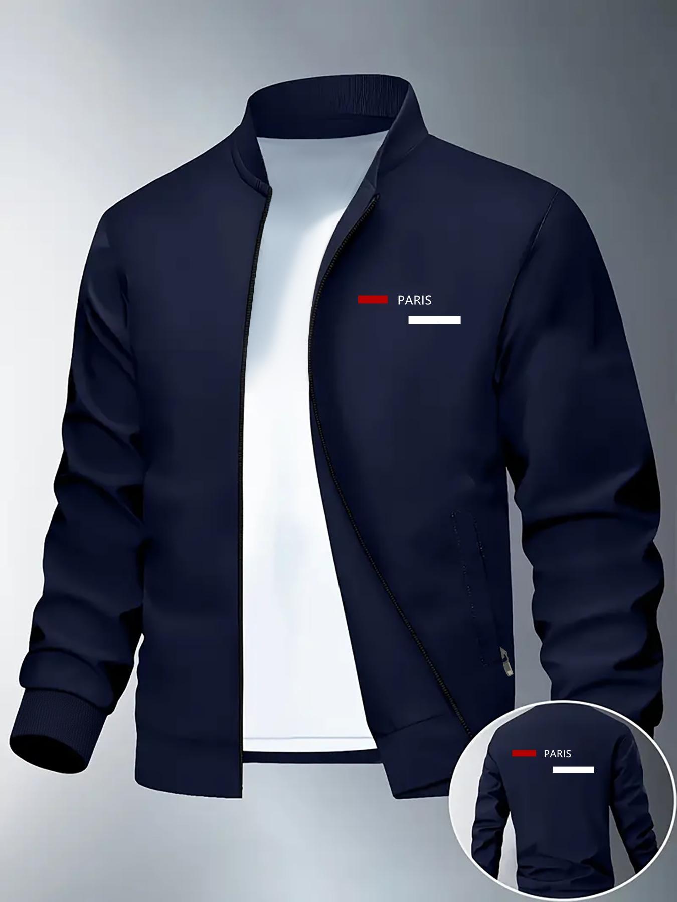 Men's Letter Print Sports Jacket, Casual Street Style, Durable Polyester Fabric, Available in S-Xxl Sizes, Perfect for Fall & Winter, Zipper Sports Coat