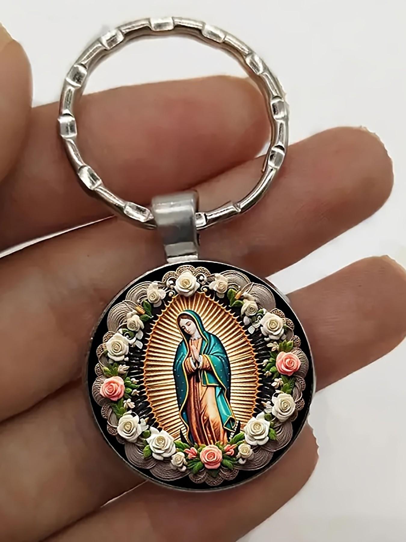 12 Sets Alloy Religious Round Glass Keychain, Includes 12 Organza and 12 Cards, Perfect Gift for Friends, Party, Birthday, Souvenir