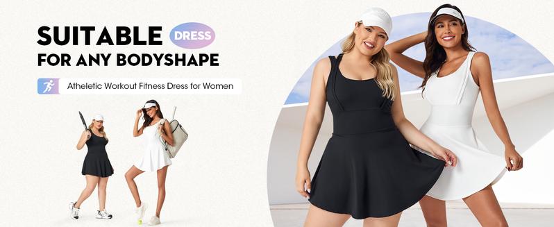 FISOEW Sleeveless 2-in-1 Athletic Tennis Golf Dress Underneath Workout Active Dresses with Built-in Shorts Activewear prom memorial day outfits waisttrainers sundress camels hiking athletic dress tennis dress
