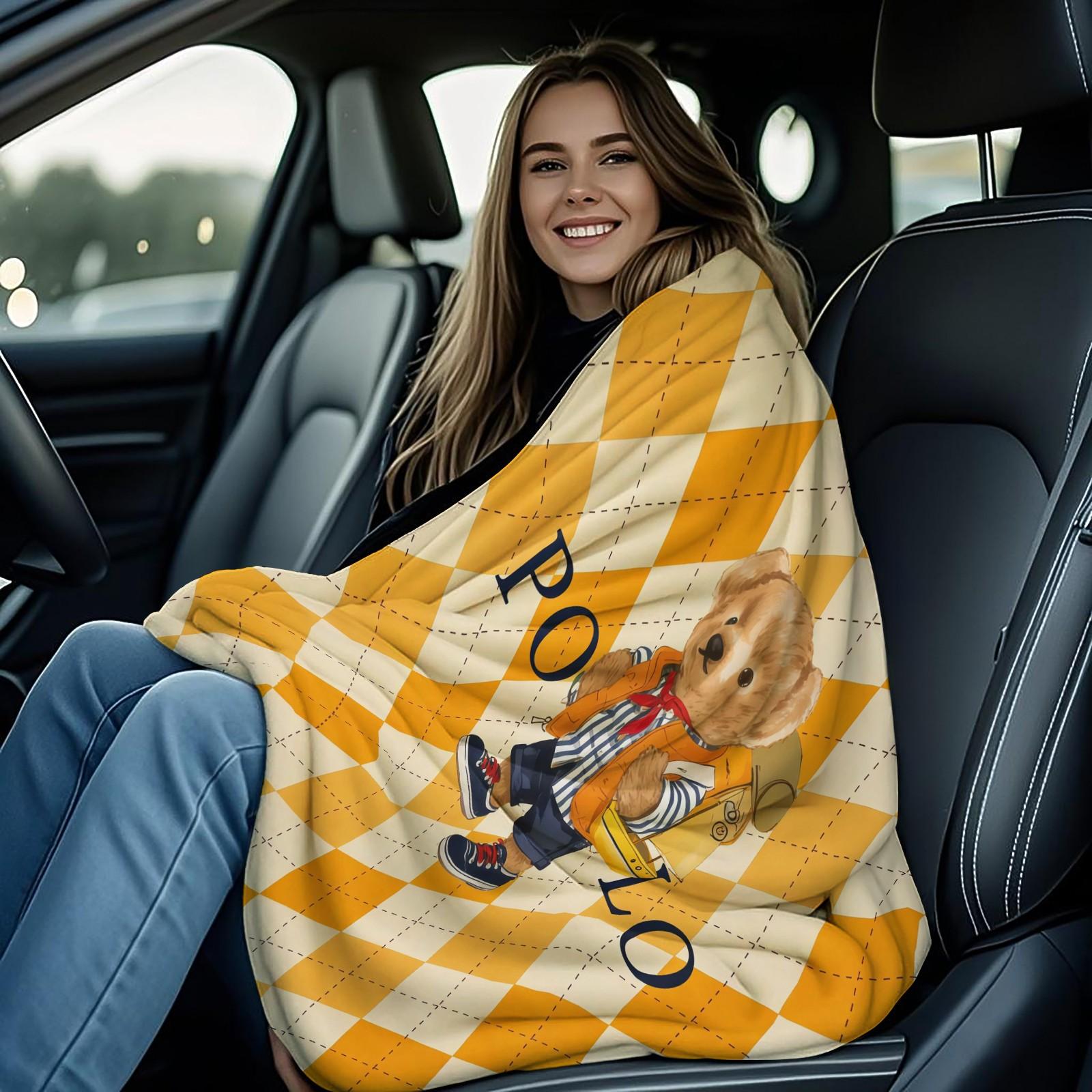Luxury Polo Bear Fleece Blanket, Yellow Argyle Nautical & Reading Bear Multi-Style, Soft Skin-Friendly Breathable Thick Warm Throw for Sofa Bedroom Home