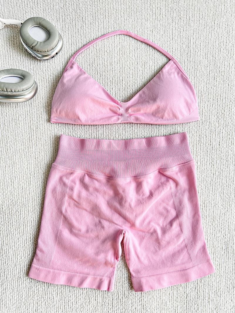 New Women's Sporty Yoga Set, High-Waist Tight-Fitting Shorts and Halter Top, Summer Fitness for Running and Gym, Gym Tights Clothes New Women's Sporty Yoga Set, High-Waist Tight-Fitting Shorts and Halter Top, Summer Fitness for Running and Gym, Gym Tights Clothes