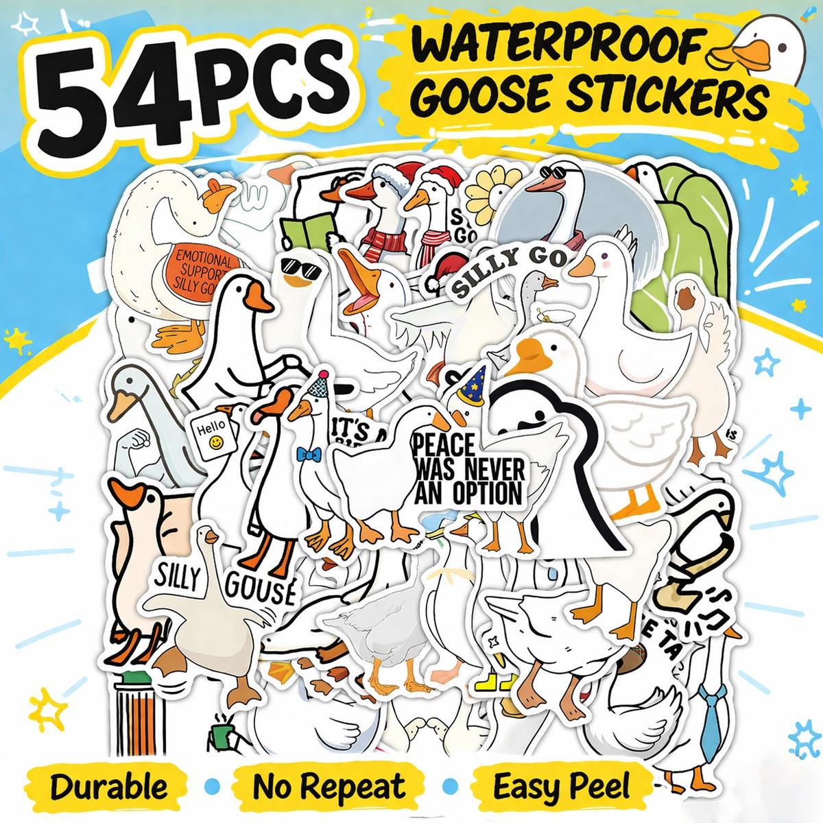 1Pc 54PCS Cute Goose Stickers Funny Cartoon Meme Funny Animal Quotes Waterproof Vinyl Decals Aesthetic Graffiti Sticker Pack with Quotes for Laptop Water Bottle Phone Case Skateboard Helmet Scrapbook DIY Decor Gift Spring Summer Party Supplies