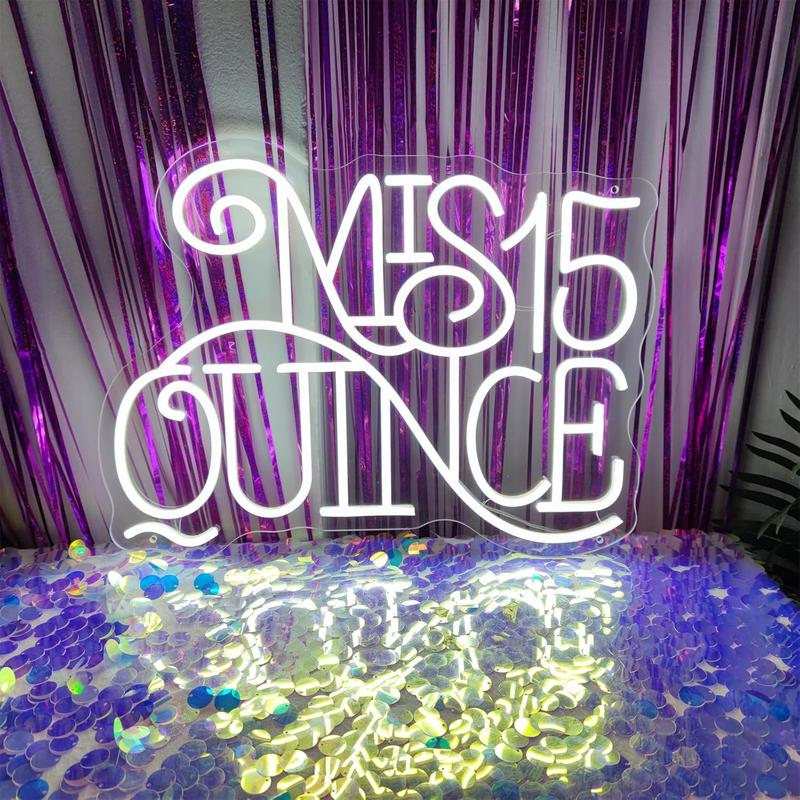 Mis 15 Quinceanera Neon Sign, Suitable for Wall Decoration, Bedroom LED Neon Sign, Suitable for Adult Ceremony, Christmas, Birthday Party, A Unique Gift for Lover, 5V Power Adapter, 15.4 * 11.4 inches (White).