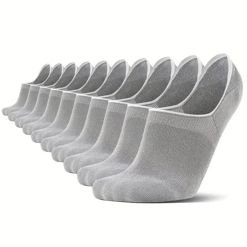 10 Pair Men'S Summer No-Show Socks, Lightweight & Breathable Cotton Blend - Moisture-Wicking, Stay-Up Fit With Non-Slip Grip Solid Color Minimalist No Show Socks
