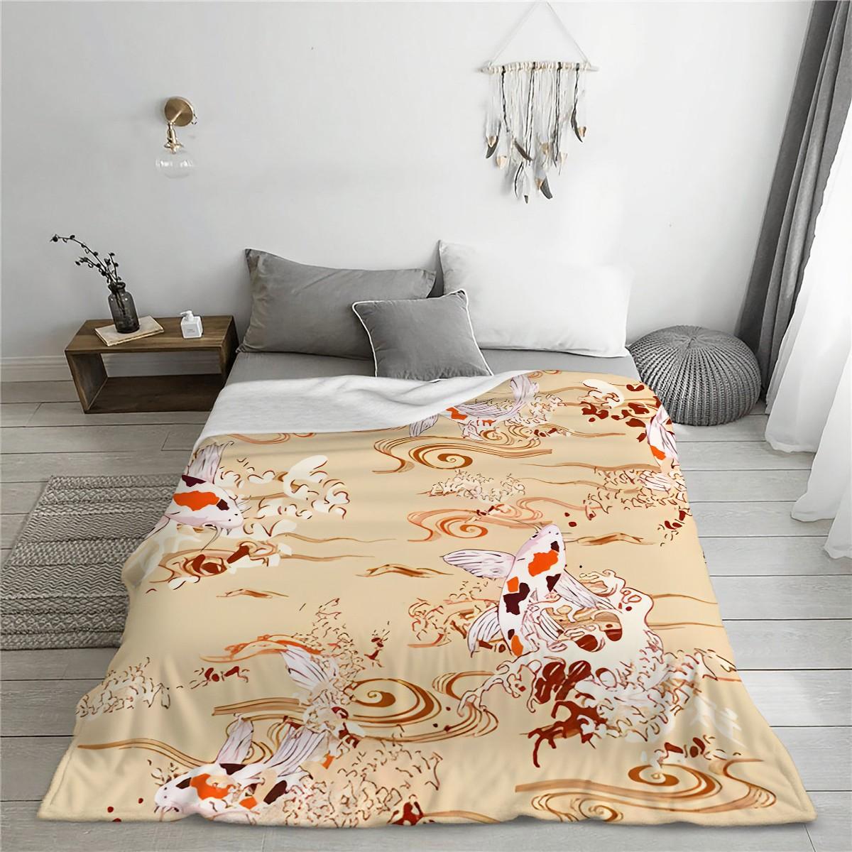 Soft Comfortable Portable Blanket, Koi Fish Cloud Print, Ideal for Bedroom Office Sofa Outdoor, Versatile Gift