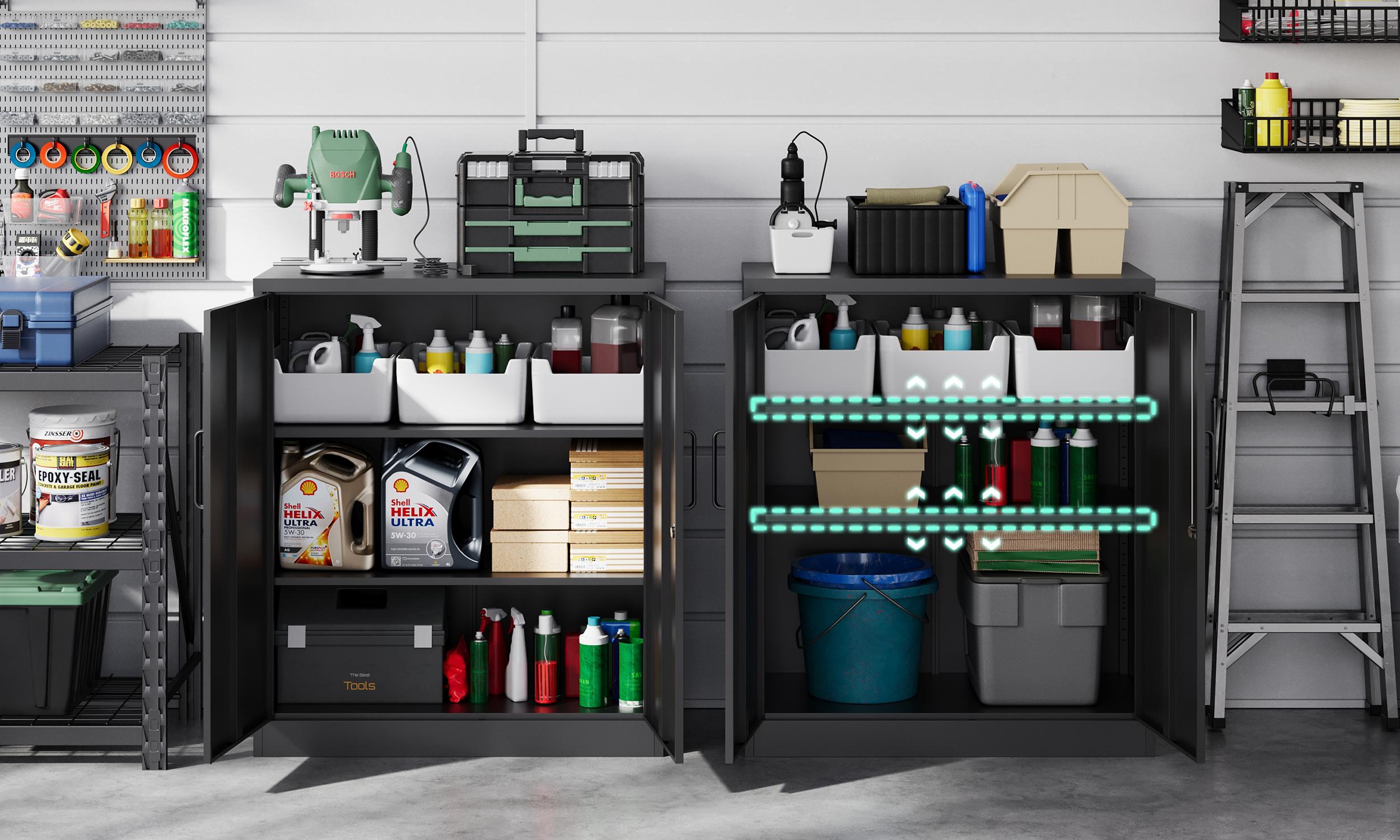 Letaya Metal Storage Cabinets with Lock, Small Locker Steel Cabinets, Adjustable Shelves 2 Doors for Home,Office, Warehouse,Garage(Black-36)