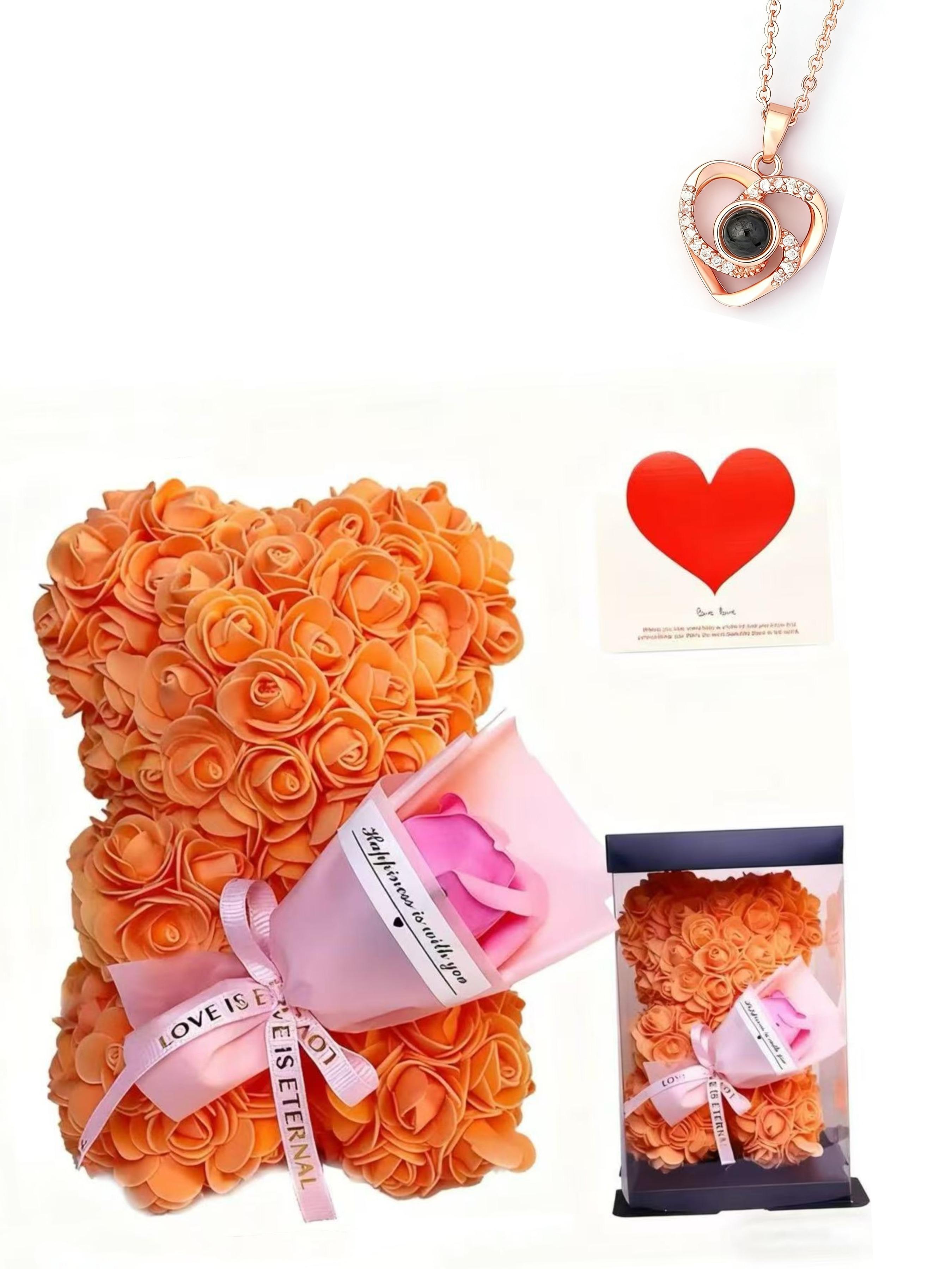 Heart Projection Necklace, 100 Languages, Mother's Day Gift, Eternal Rose Bouquet, Foam Flower Bear Box, Valentine's Day Present