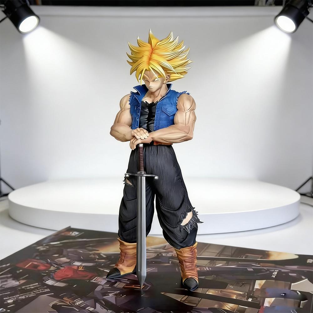 One Piece Dragon Ball Super Trunks Figure， Super Saiyan Sword Pose with Starry Sky Scene，Unboxing Trunks Super Saiyan Statue! Must-Have DBZ Collectible for Anime Fans，Stunning Trunks Action Figure, Perfect Desk Decor for Dragon Ball Otakus ﻿