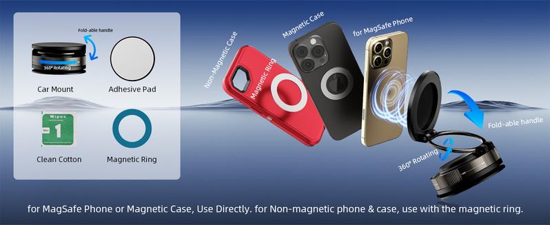 Portble Phone hoder,For MagSafe Car Mount 360° Rotation Magnetic Adjustable Dashboard Windshield Vacuum Suction Bracket Foldable Stand for iPhone 16e 16 Pro 15 Plus 14 13