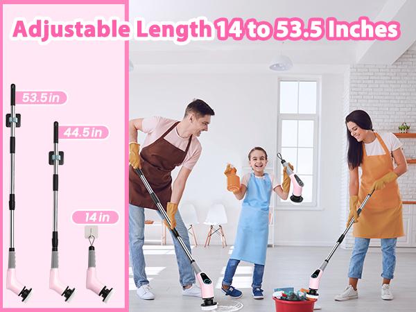 <Dovety> Cleaning Brush Electric Spin Scrubber, Cordless Shower Scrubber, , with 4 Replaceable Brush Heads 3 Adjustable Extension Handle, 2 Adjustable Speeds for Bathroom, Tub, Tile, Floor, Toilet, Household Kitchen Cleaner Supplies Rechargeable