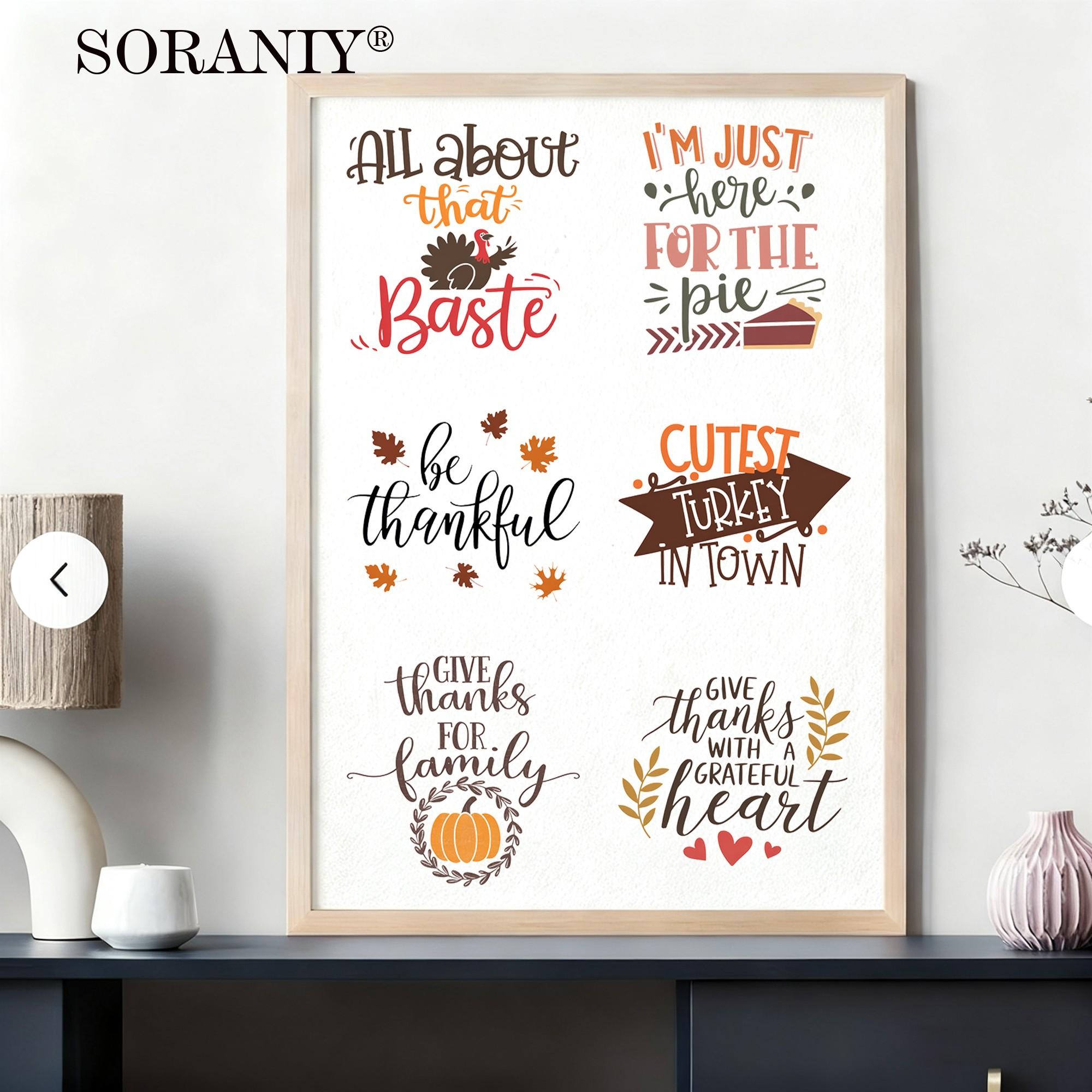 UV DTF Water Cup Transfer Stickers, 12 Thanksgiving Quotes, Waterproof, High Adhesion, DIY Decor for Cups, Bottles, Furniture, Frames