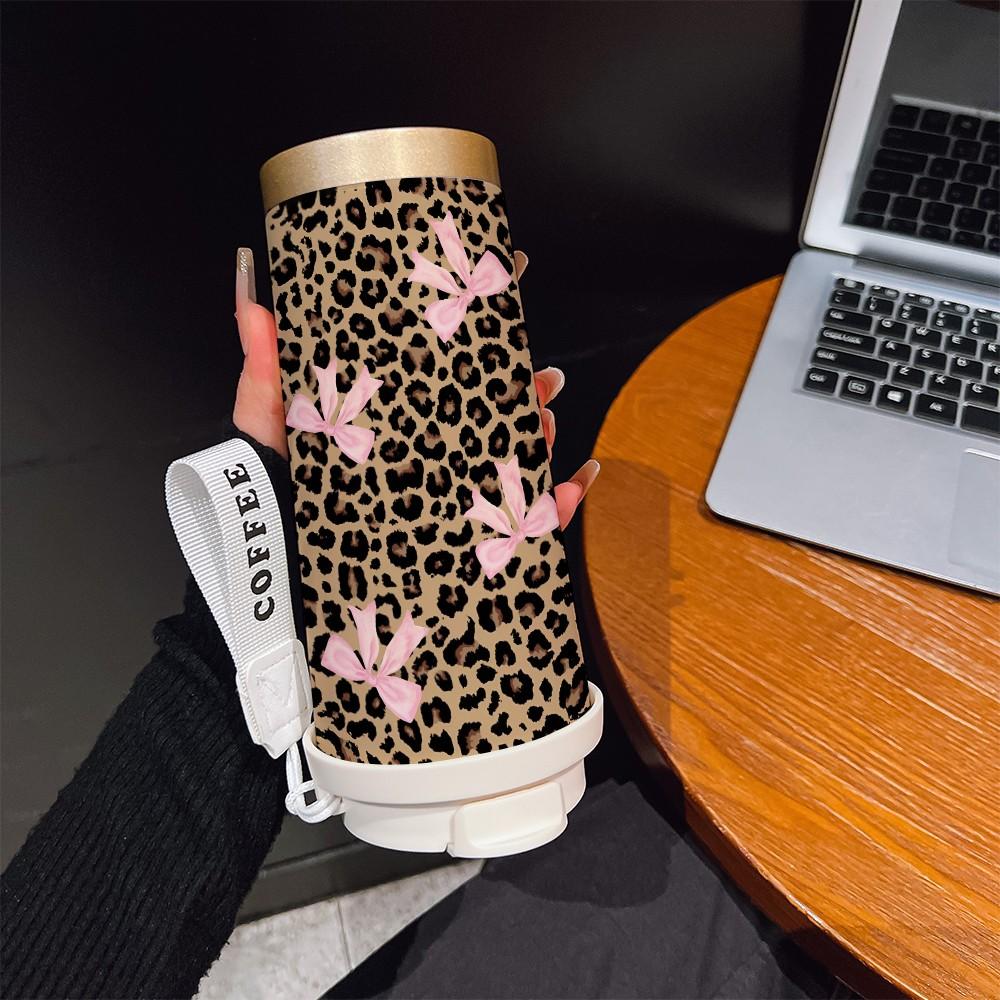 Abstract Leopard Print Coffee Cup, Portable Dual Drink Insulated Tumbler, Heat/cool Keeper, Boho Style, Office, Travel, Sports Essentials