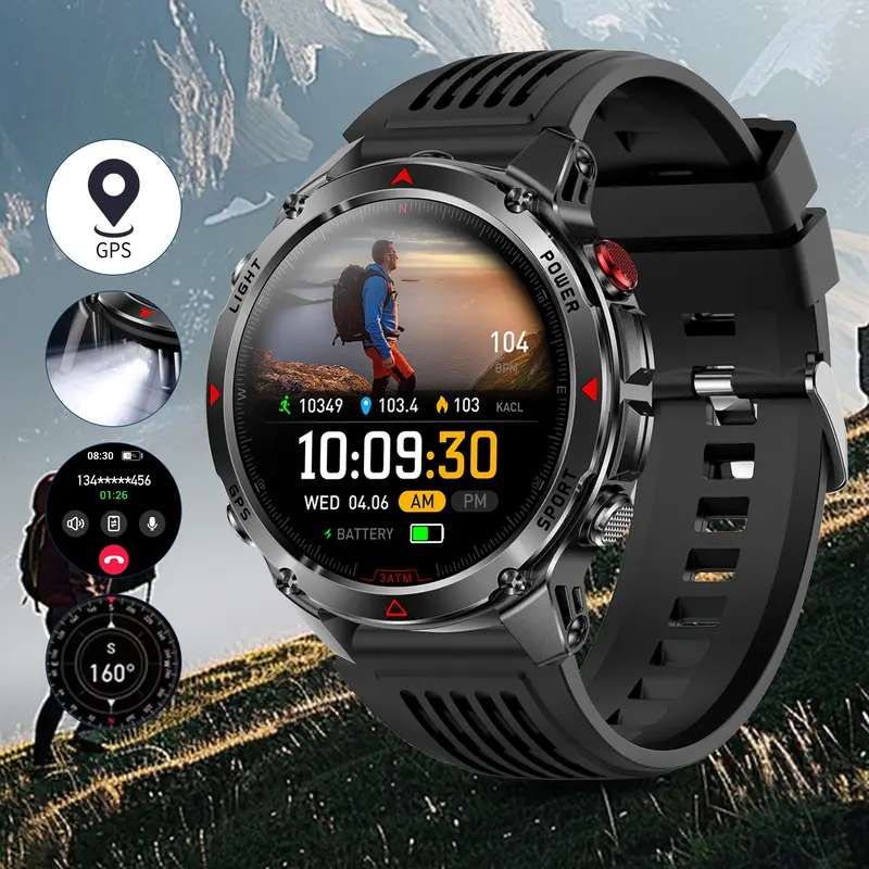 GPS Outdoor Sports Smartwatch, Fitness Tracker with Wireless Calling, 100+ Sports Modes, Calorie Counter, Weather Alerts & LED Compass, Gift for Men and Women, Fitness Smart Watches, Multifunctional Smart Watch #GLOBAL PICKS
