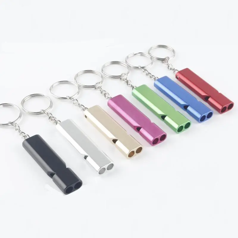 Aluminum Dual Frequency Survival Whistle, Double Tube Emergency Rescue Whistle with Keychain, Portable Outdoor EDC Safety Tool for Camping Hiking fruit cute cherry design bag charm extender chain little girl handbag extension classic exquisite strawberry